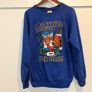 Vintage J.E. Morgan Fleecewear Sweatshirt Mens Large Blue Beer Deer Season USA